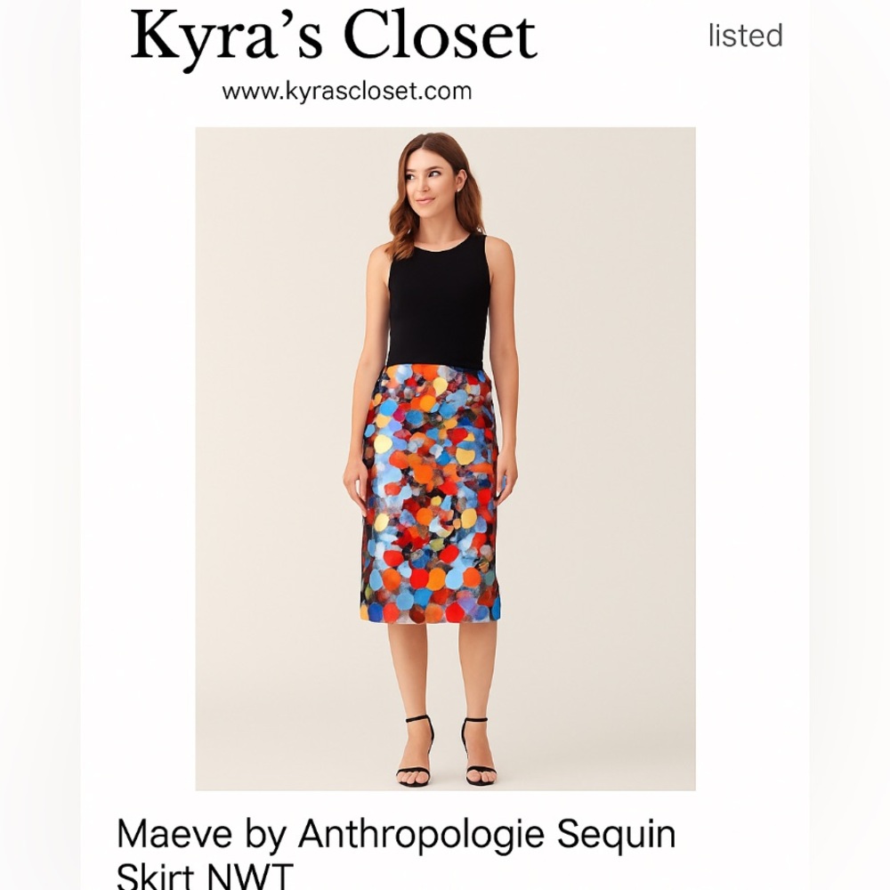 NWT Anthropologie Maeve Colorful Sequin Midi Skirt sz S